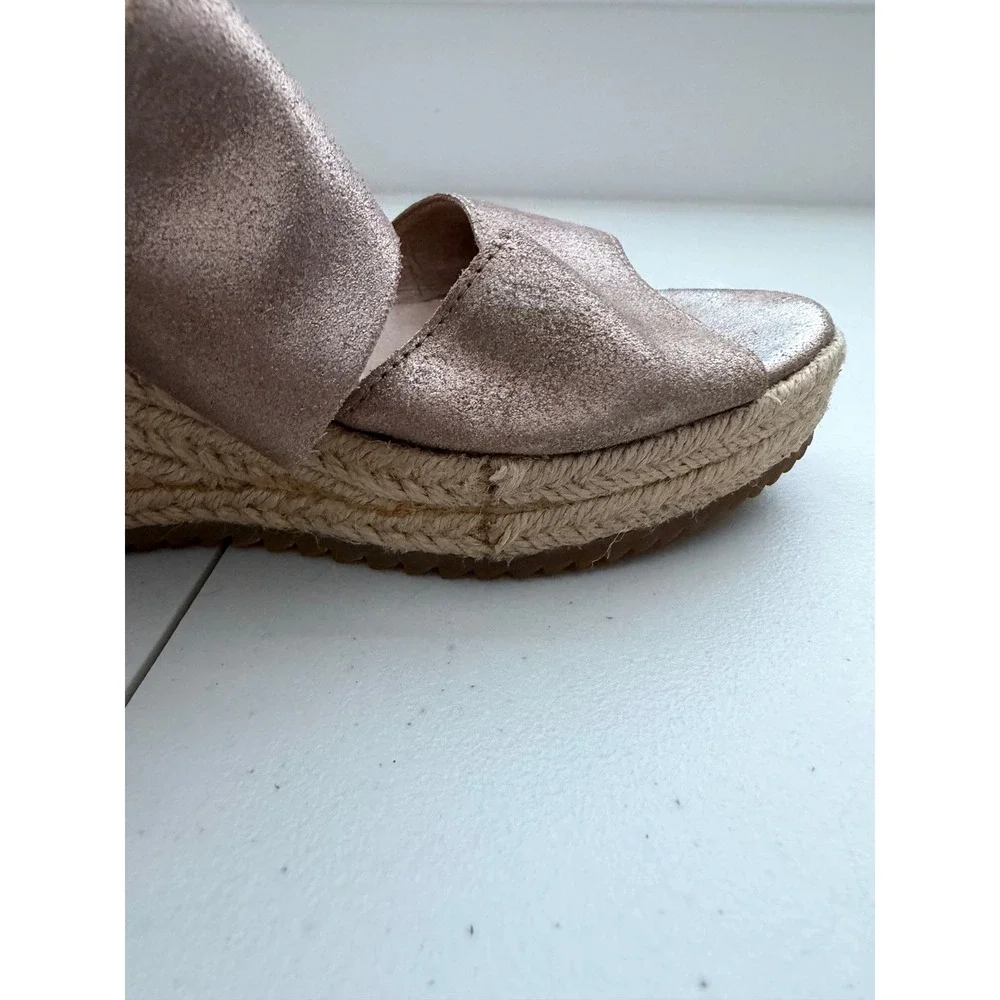 Eileen Fisher Willow Metallic Bronze Suede Jute Espadrille Wedge Sandals 8.5